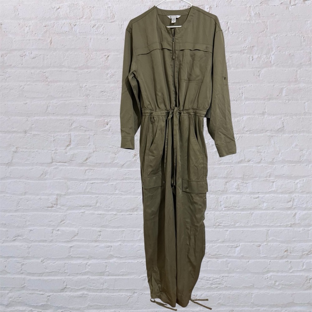 Olive Utility Jumpsuit - Long Sleeve Drawstring Waist